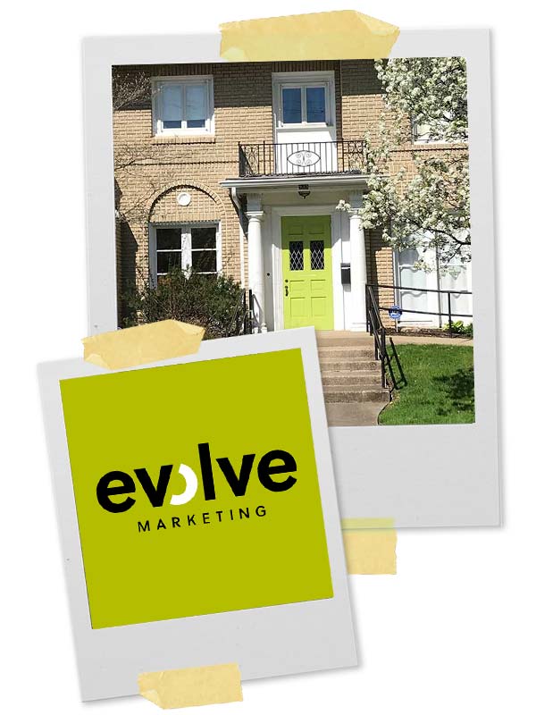 Evolve Marketing logo and photo of office building